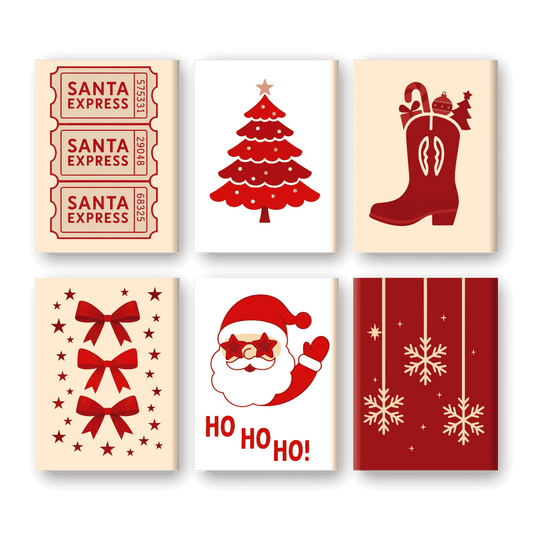 6 Mini-Gemälde | Rotes Weihnachts Set-Malen nach zahlen