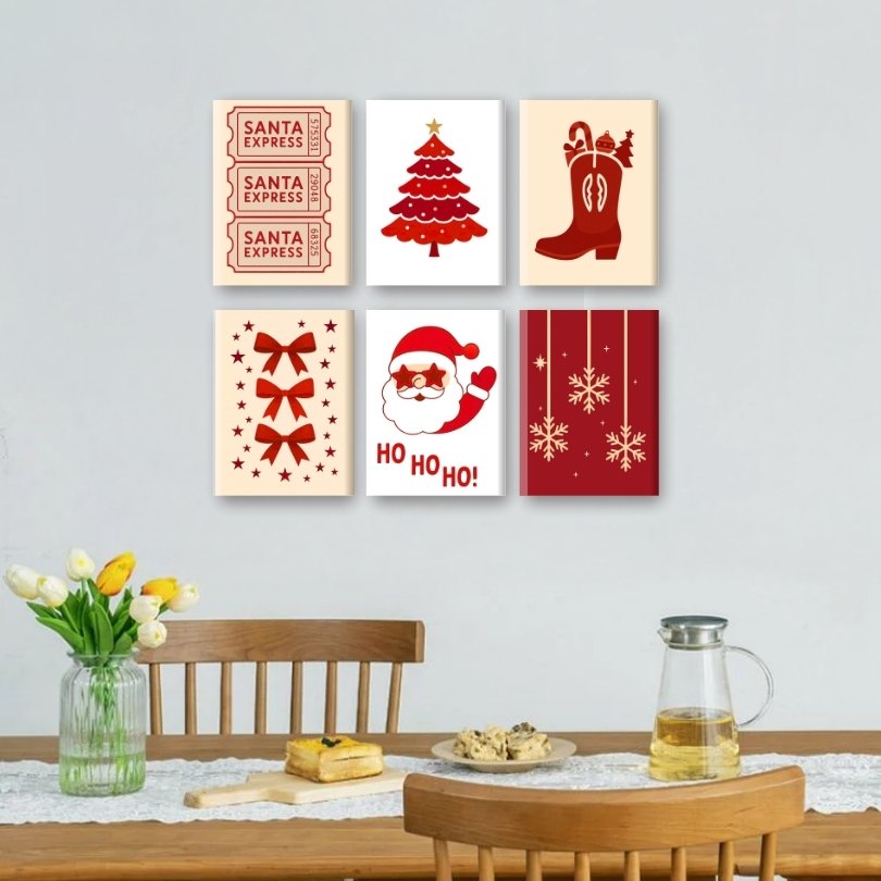 6 Mini-Gemälde | Rotes Weihnachts Set
