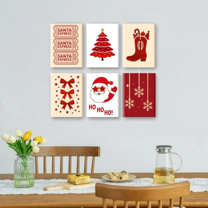 6 Mini-Gemälde | Rotes Weihnachts Set