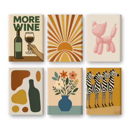 6 Mini-Gemälde | Retro Charme Set-Malen nach zahlen