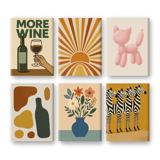 6 Mini-Gemälde | Retro Charme Set-Malen nach zahlen
