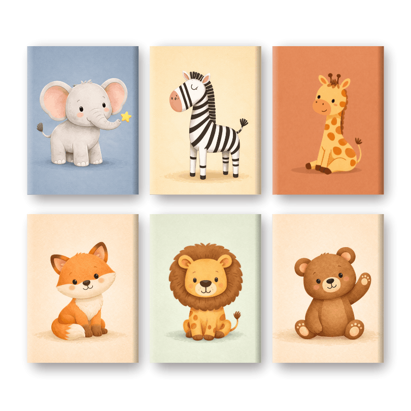6 Mini-Gemälde | Safari-Freunde Set-Malen nach zahlen
