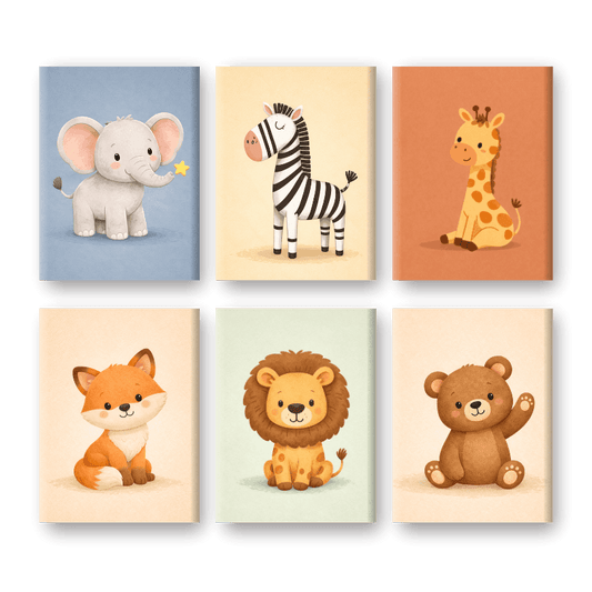 6 Mini-Gemälde | Safari-Freunde Set-Malen nach zahlen