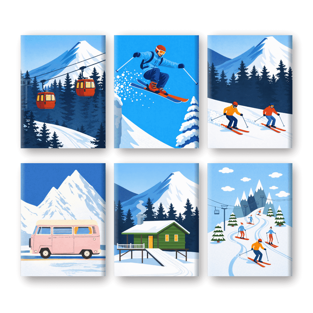 6 Mini-Gemälde | Ski Set-Malen nach zahlen