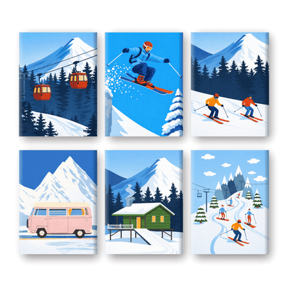 6 Mini-Gemälde | Ski Set-Malen nach zahlen