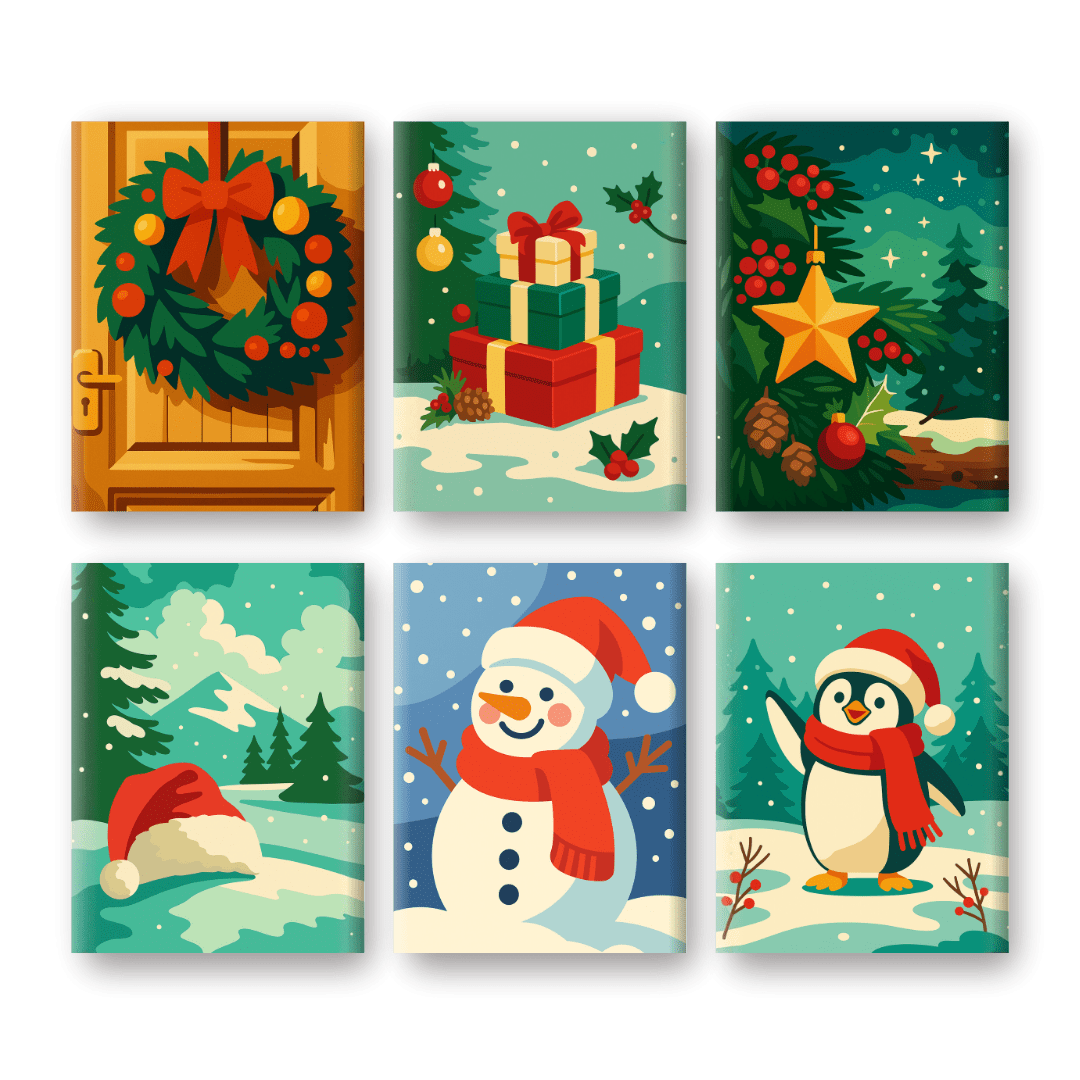 6 Mini-Gemälde | Verschneites Weihnachts Set-Malen nach zahlen