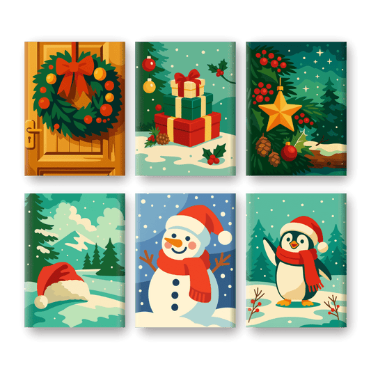 6 Mini-Gemälde | Verschneites Weihnachts Set-Malen nach zahlen