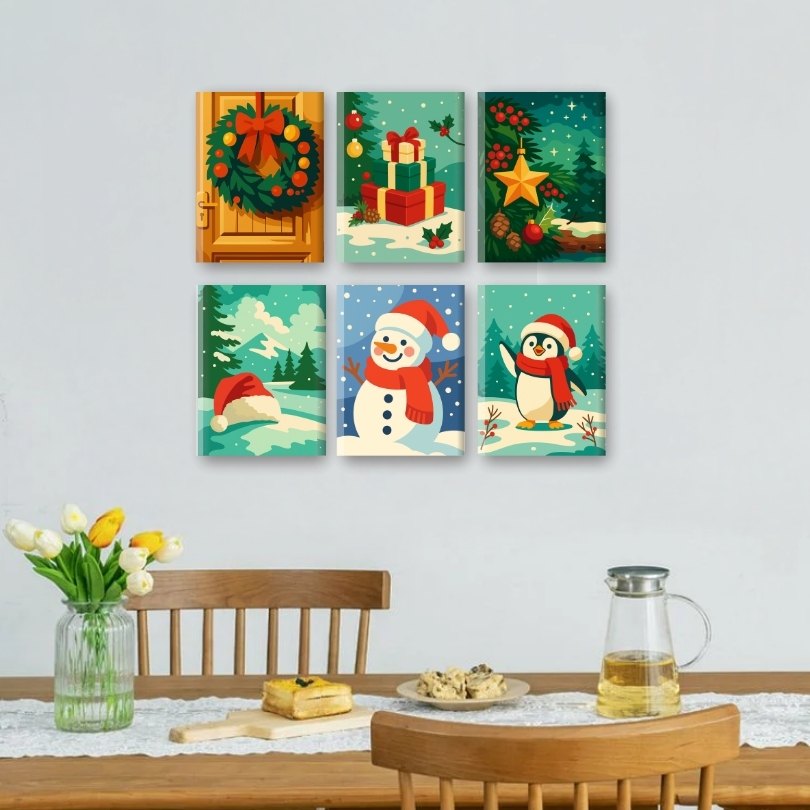 6 Mini-Gemälde | Verschneites Weihnachts Set