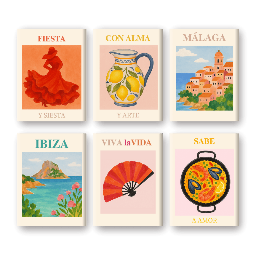 Malen nach Zahlen – 6 Mini-Gemälde | Spanischer Sommer-Set-Malen nach zahlen
