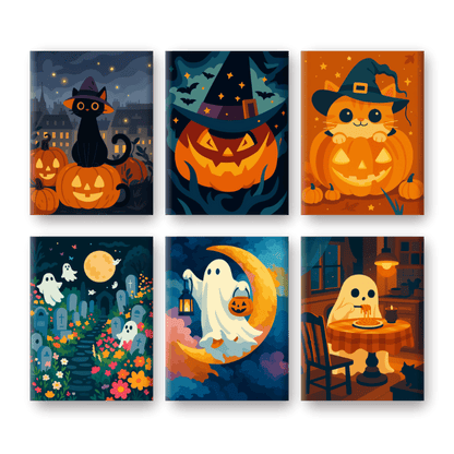 Malen nach Zahlen – 6 Mini-Gemälde | Gruseliges Halloween-Set-Malen nach zahlen