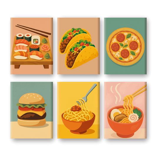 6 Mini-Gemälde | Street-Food Set-Malen nach zahlen