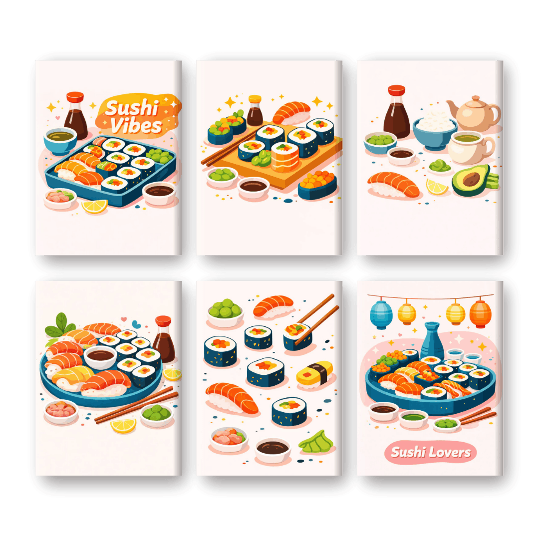 6 Mini-Gemälde | Sushi Vibes Set-Malen nach zahlen