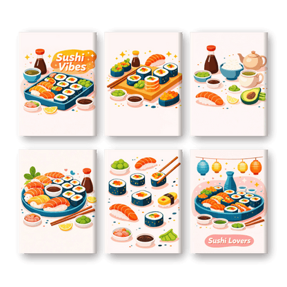 6 Mini-Gemälde | Sushi Vibes Set-Malen nach zahlen