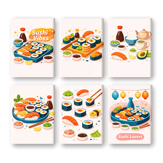6 Mini-Gemälde | Sushi Vibes Set-Malen nach zahlen