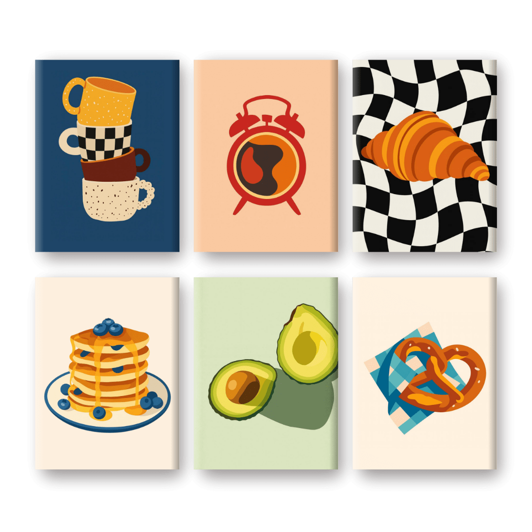 6 Mini-Gemälde | Leckere Morgenstunden Set-Malen nach zahlen