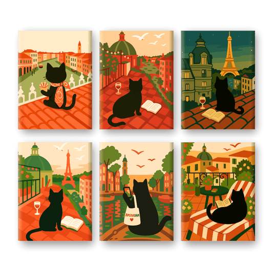 6 Mini-Gemälde | Das reisende-Katze Set-Malen nach zahlen