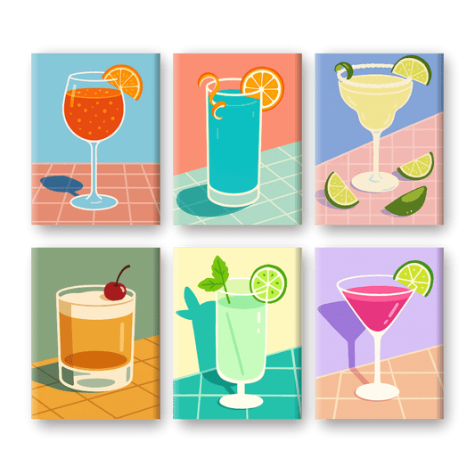 6 Mini-Gemälde | Tropische Cocktails Set-Malen nach zahlen