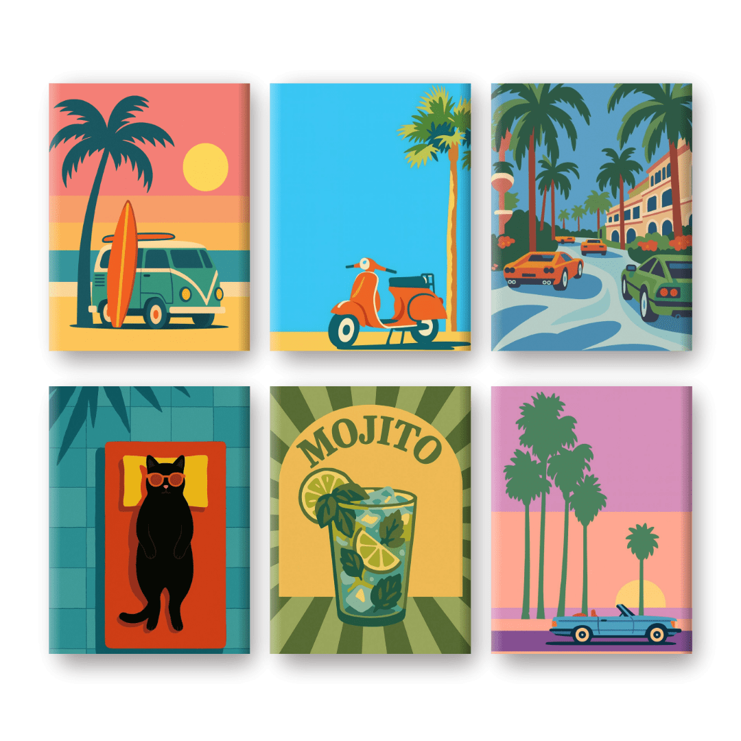 6 Mini-Gemälde | Tropisches Retro Set-Malen nach zahlen