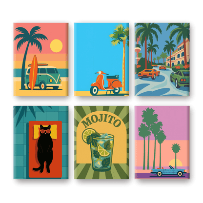 6 Mini-Gemälde | Tropisches Retro Set-Malen nach zahlen