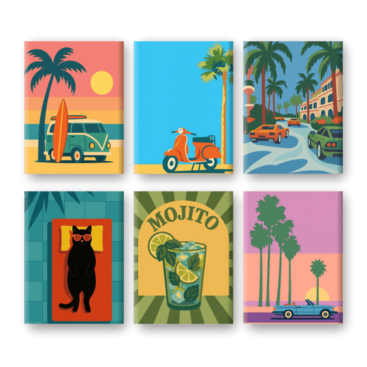 6 Mini-Gemälde | Tropisches Retro Set-Malen nach zahlen