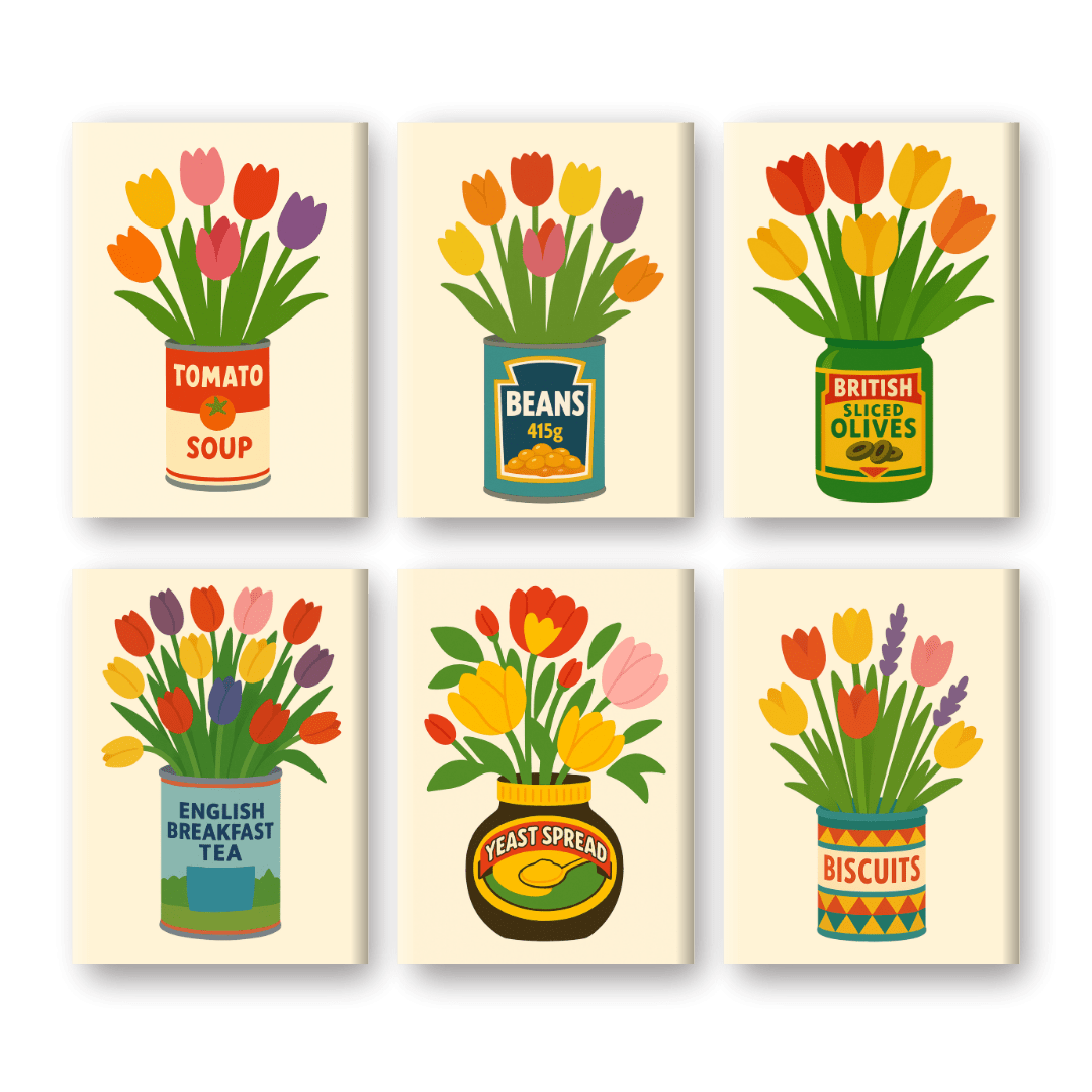 6 Mini-Gemälde | Tulpen in Dosen Set-Malen nach zahlen