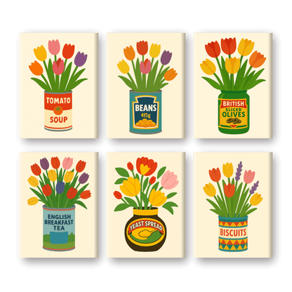 6 Mini-Gemälde | Tulpen in Dosen Set-Malen nach zahlen