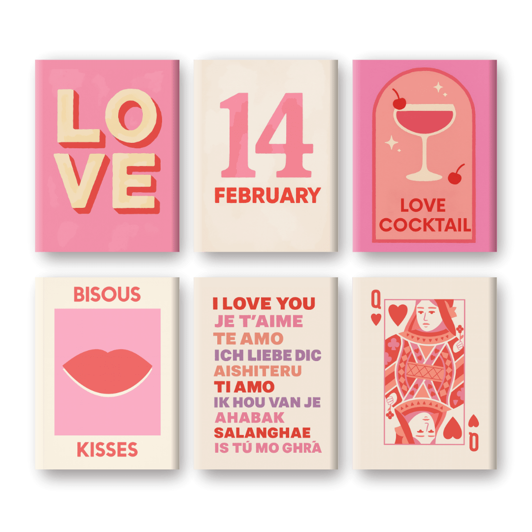 6 Mini-Gemälde | Valentins Set-Malen nach zahlen
