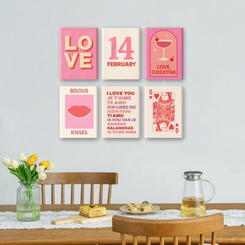 6 Mini-Gemälde | Valentins Set