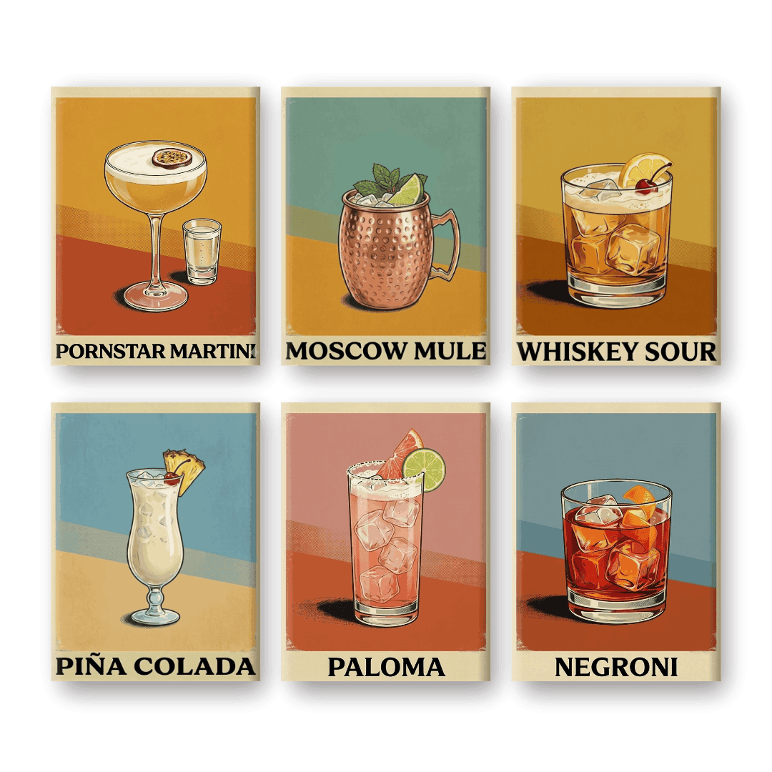 6 Mini-Gemälde | Vintage-Cocktail-Poster-Set-Malen nach zahlen