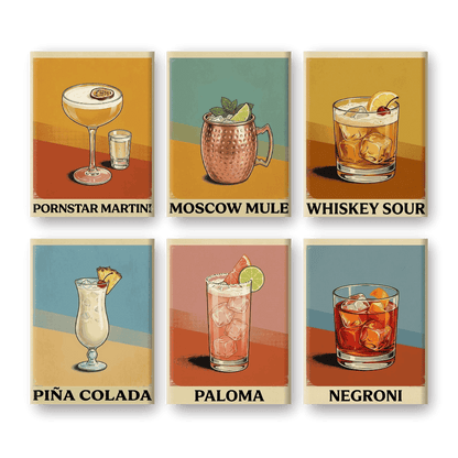 6 Mini-Gemälde | Vintage-Cocktail-Poster-Set-Malen nach zahlen