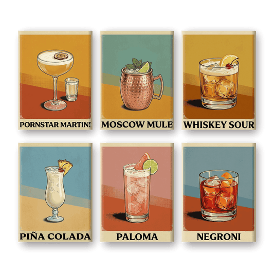 6 Mini-Gemälde | Vintage-Cocktail-Poster-Set-Malen nach zahlen
