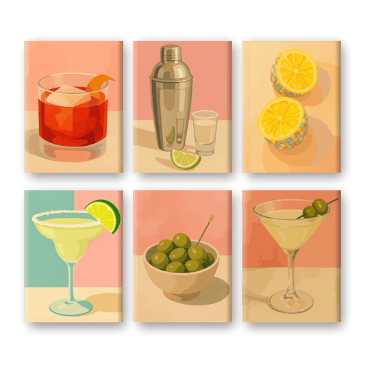6 Mini-Gemälde | Vintage Cocktail Set-Malen nach zahlen