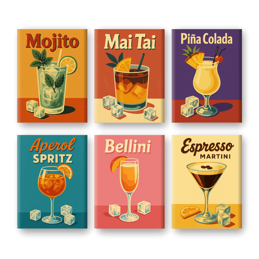 6 Mini-Gemälde | Old School Cocktail Set-Malen nach zahlen
