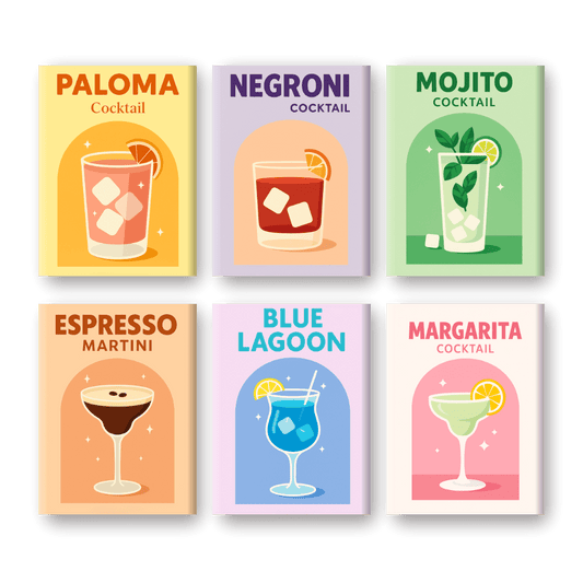 6 Mini-Gemälde | Lebhafte Cocktails Set-Malen nach zahlen