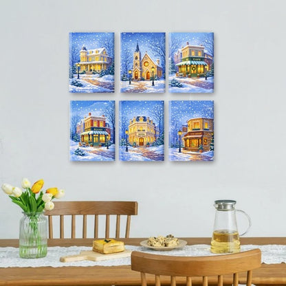 6 Mini-Gemälde | Winterstraße Set