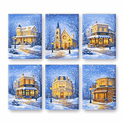 6 Mini-Gemälde | Winterstraße Set-Malen nach zahlen