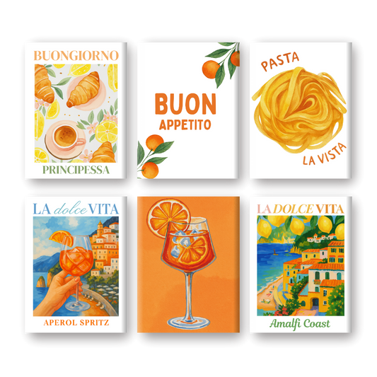 Malen nach Zahlen – 6 Mini-Gemälde | Italienisches Buon-Appetito-Set-Malen nach zahlen