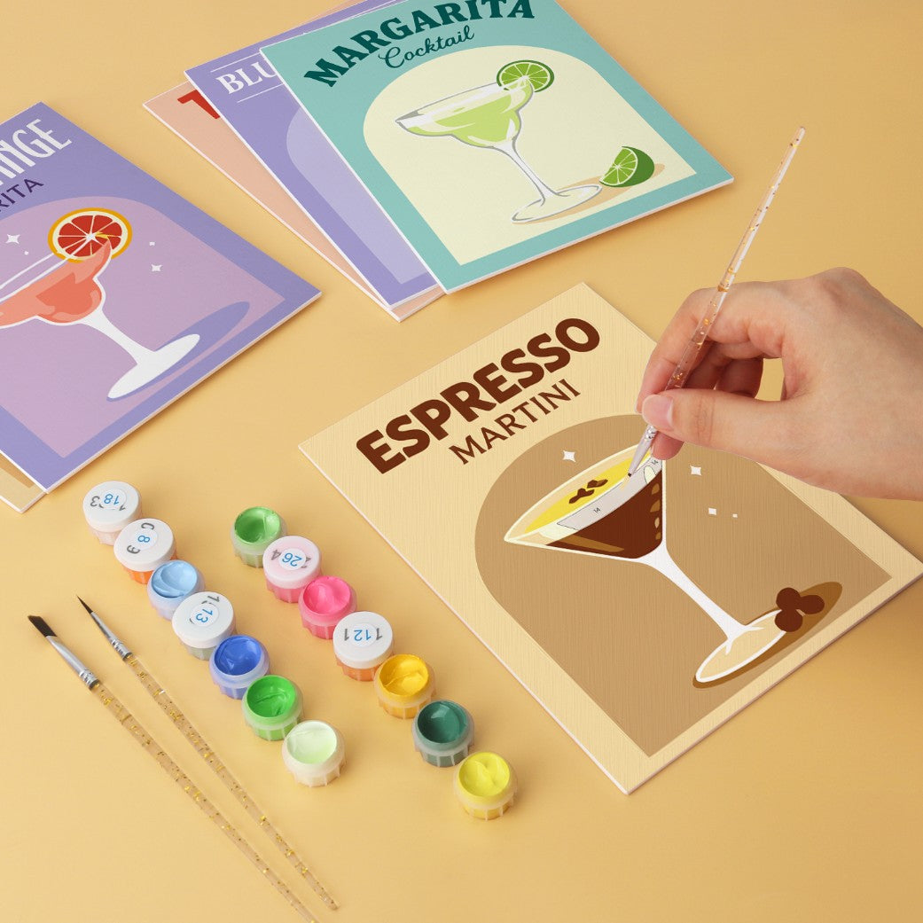 6 Mini-Gemälde auf Holzplatte – Bunte Cocktails Set