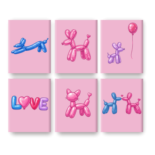 6 Mini-Gemälde | Ballontiere Set - Malen nach Zahlen
