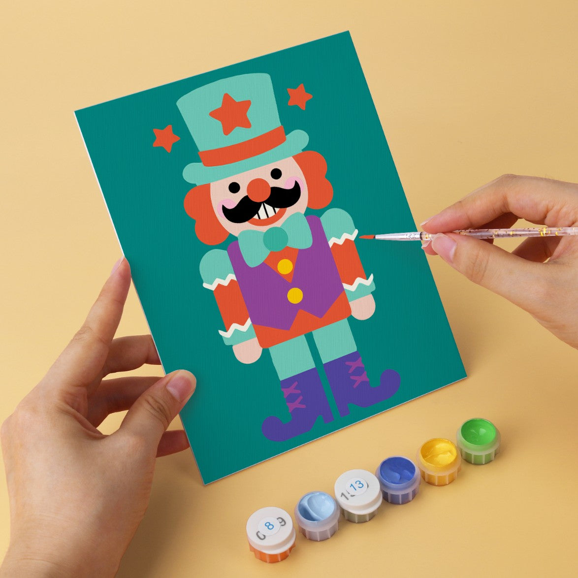 6 Mini-Gemälde auf Holzplatte – Nussknacker Set