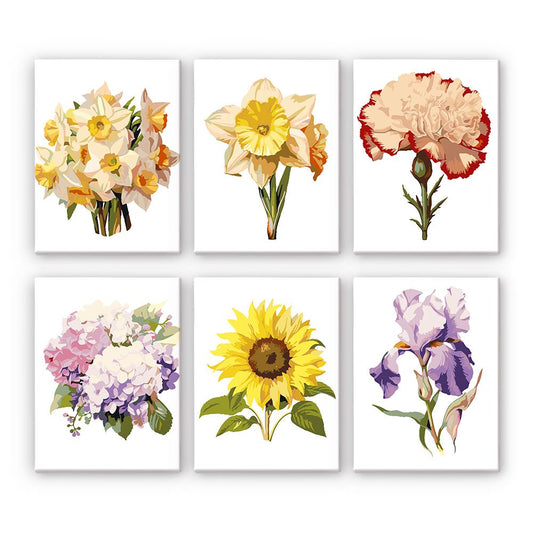 Malen nach Zahlen - Malen nach Zahlen - 6 Mini-Gemälde | Blumen-set 2.0