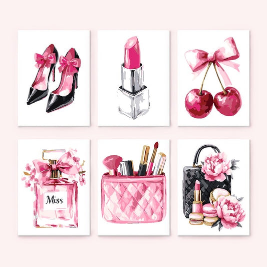 Malen nach Zahlen - Malen nach Zahlen – 6 Mini-Gemälde | Pink glamour Set