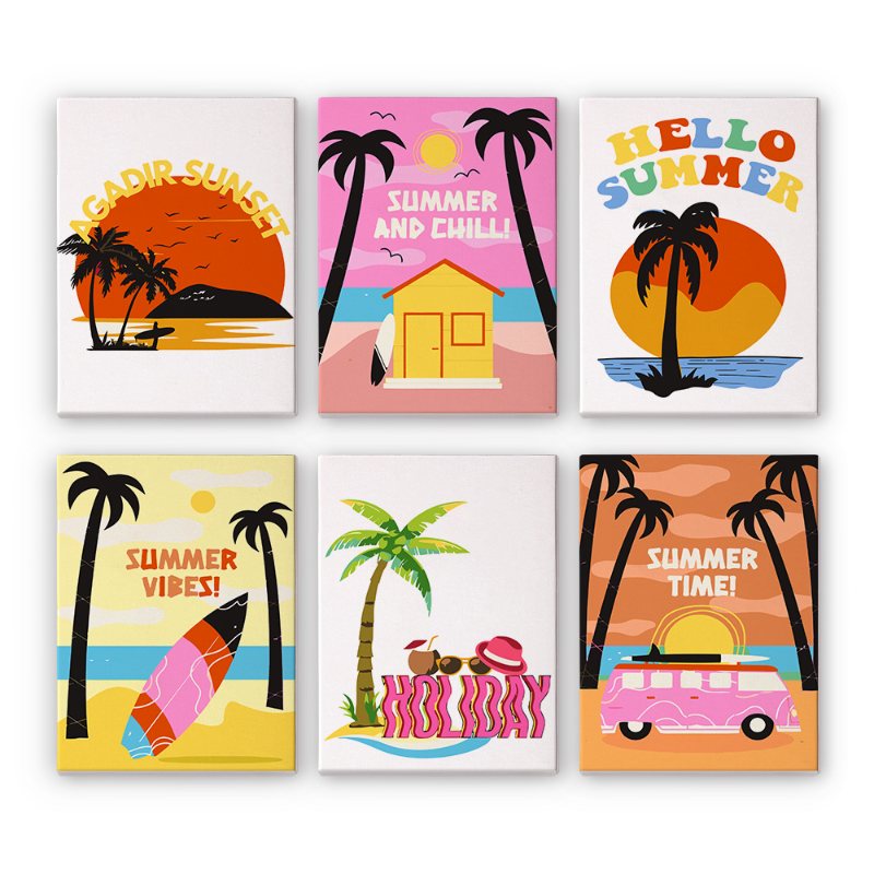 Malen nach Zahlen - Malen nach Zahlen – 6 Mini-Gemälde | Sommer-Set
