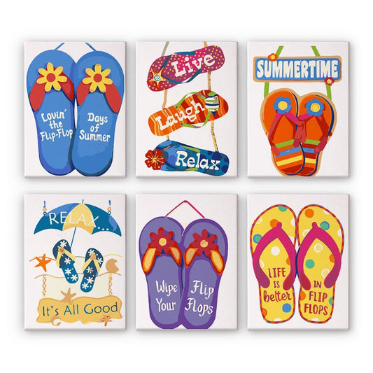 Malen nach Zahlen – 6 Mini-Gemälde | Flip-Flop Sommer-Set-Malen nach zahlen