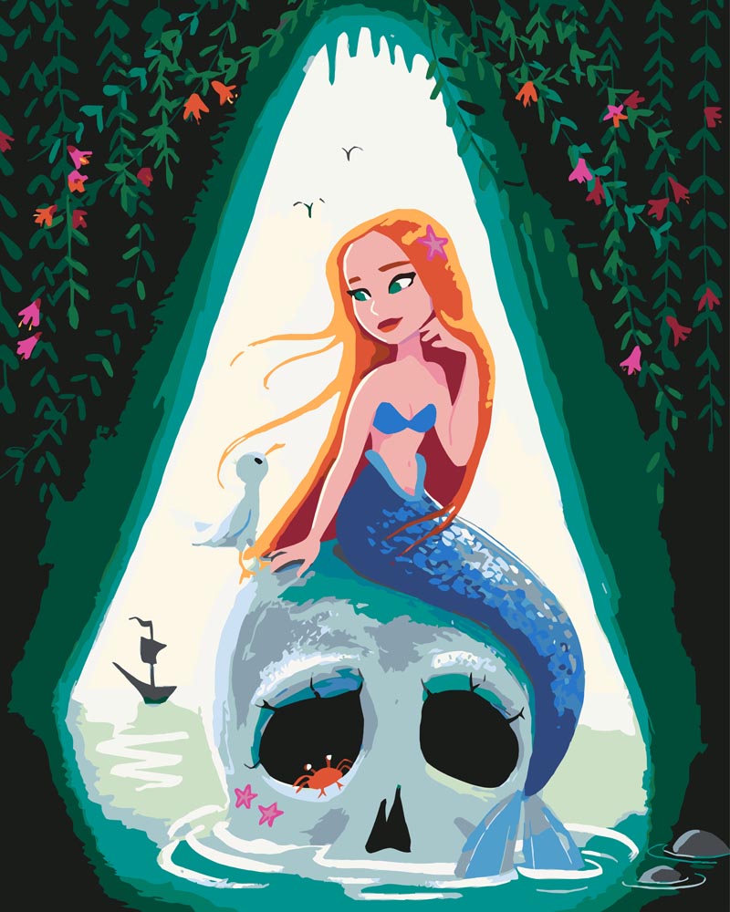 Malen nach Zahlen - Malen nach Zahlen - Skull Mermaid - by saphina art