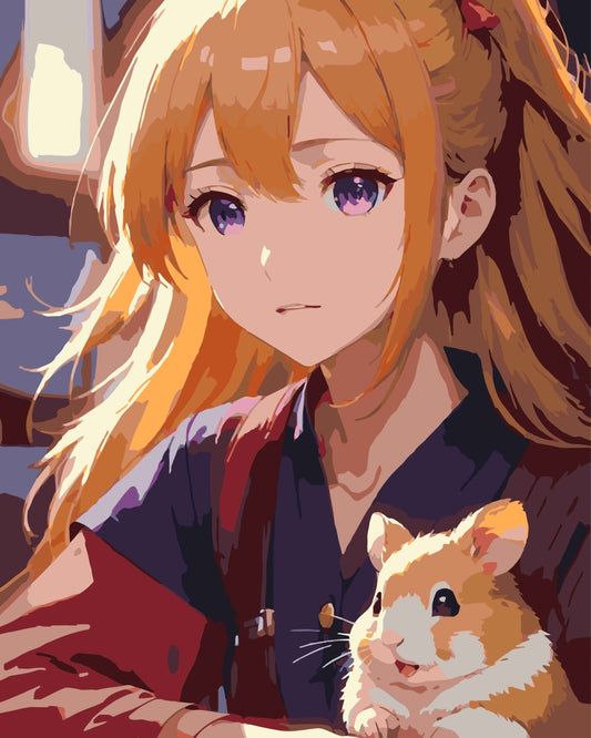 Malen nach Zahlen - Malen nach Zahlen - Anime-Mädchen mit Hamster