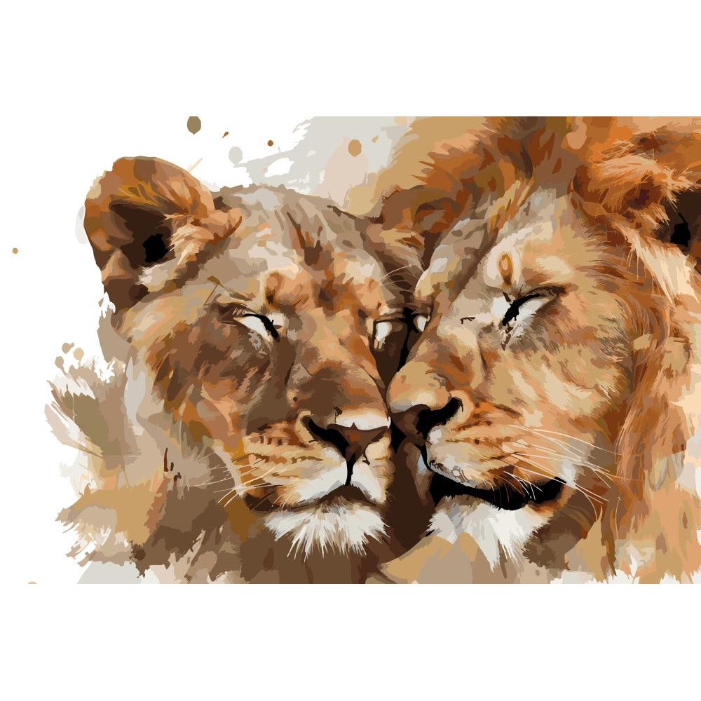 Malen nach Zahlen - Malen nach Zahlen - Löwenpaar (Liebe) - Premium Painting