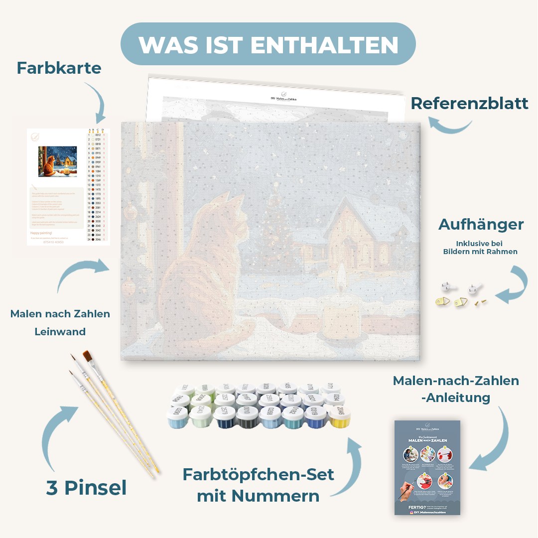 Malen nach Zahlen -  Katze am Fenster zu Weihnachten
