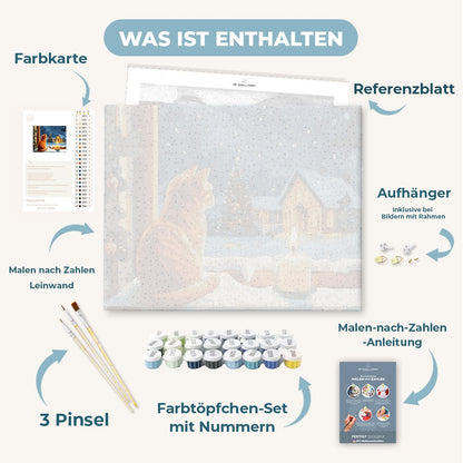 Malen nach Zahlen -  Katze am Fenster zu Weihnachten