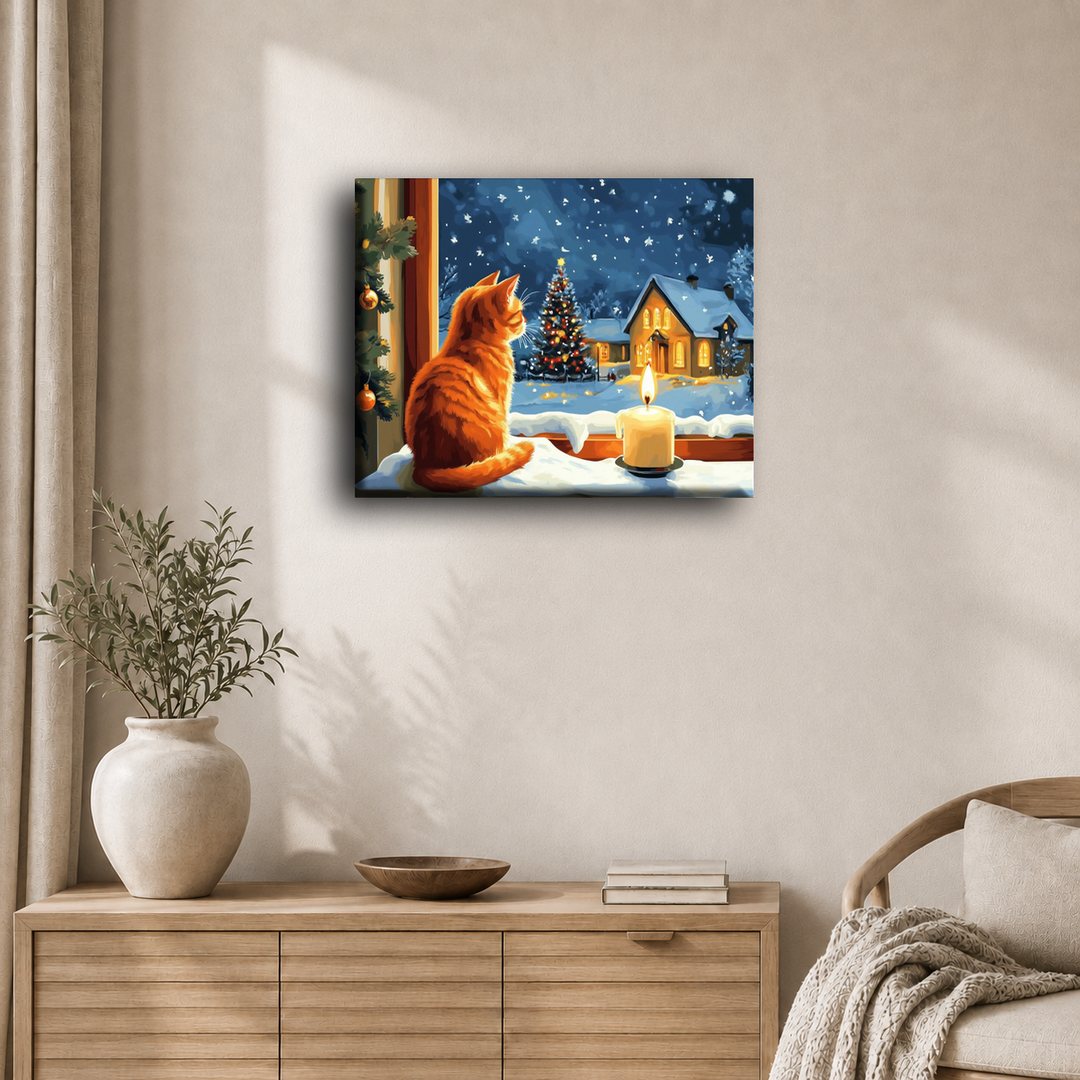 Malen nach Zahlen -  Katze am Fenster zu Weihnachten